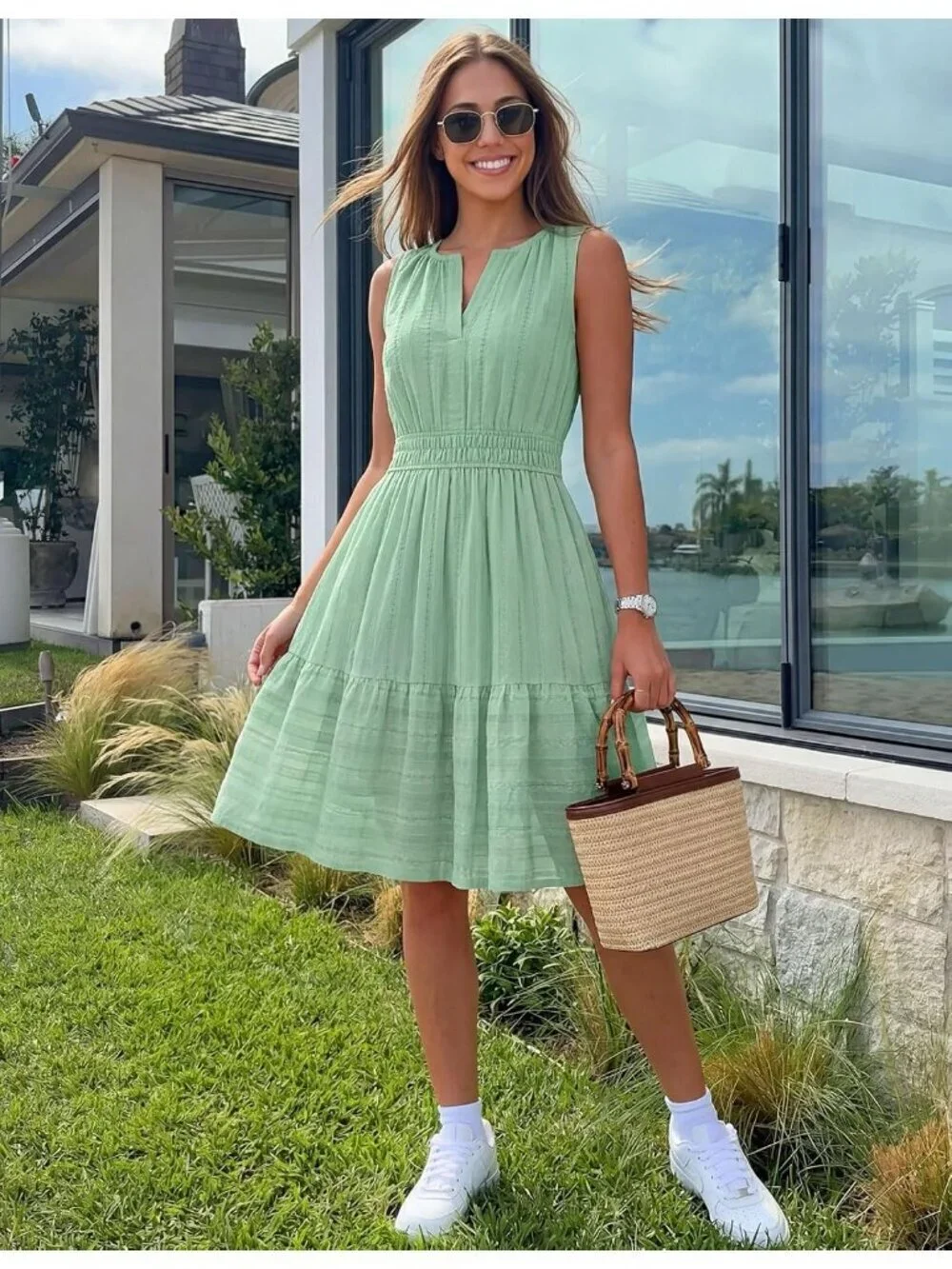 Women's Seagrass Summer Casual  Sundress Beach Vacation Sleeveless Mini Dress